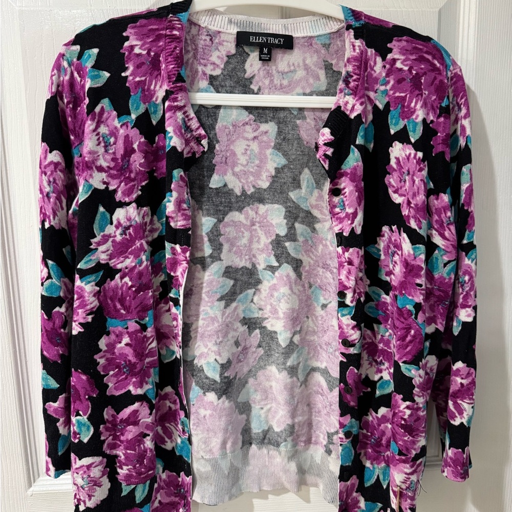 Ellen Tracy Floral‎ Print Lightweight Cardigan - Size M